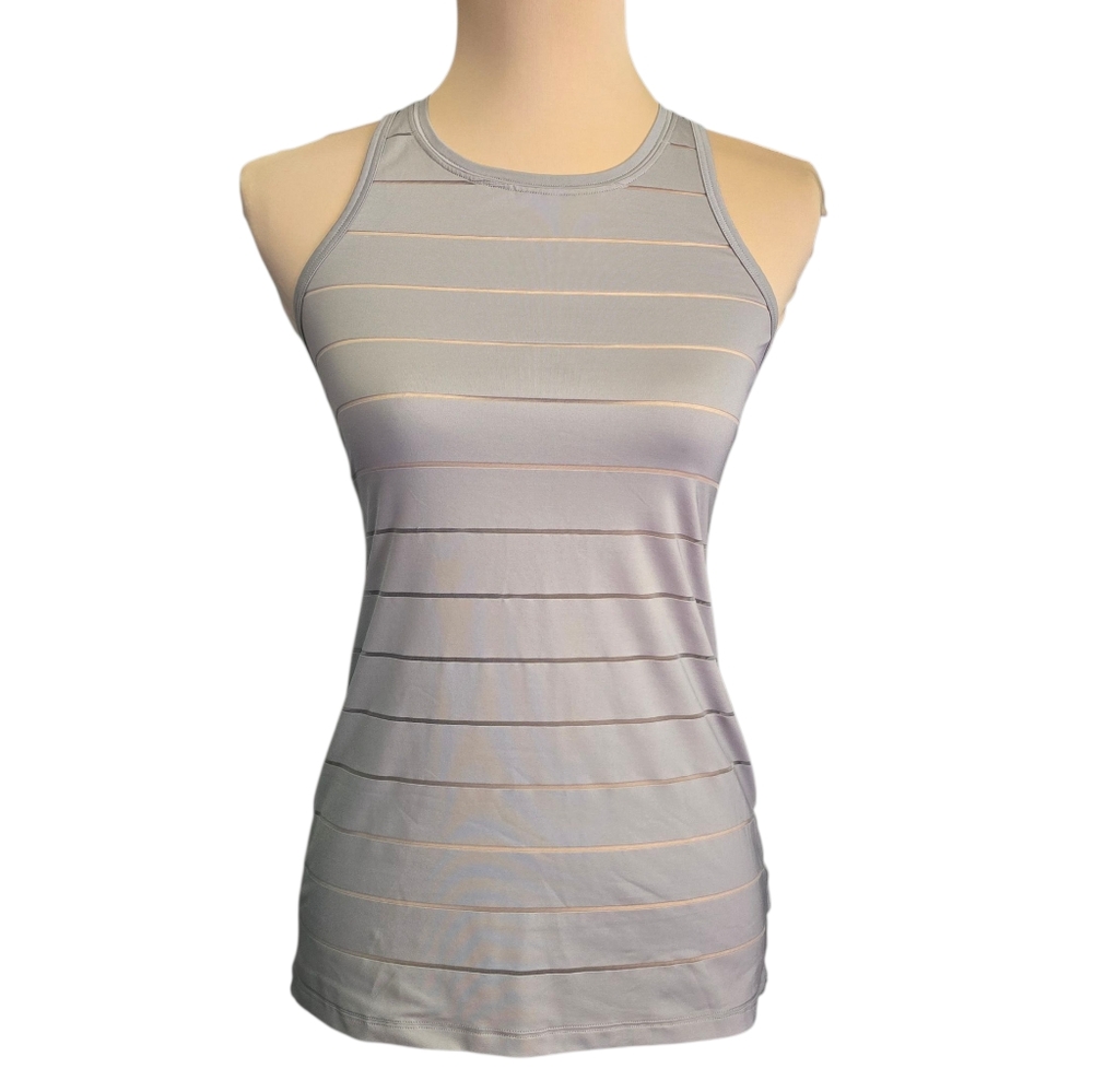 Woman's Athleta Stripe Mesh High Neck Chi Tank Gray - xxs, can fit larger